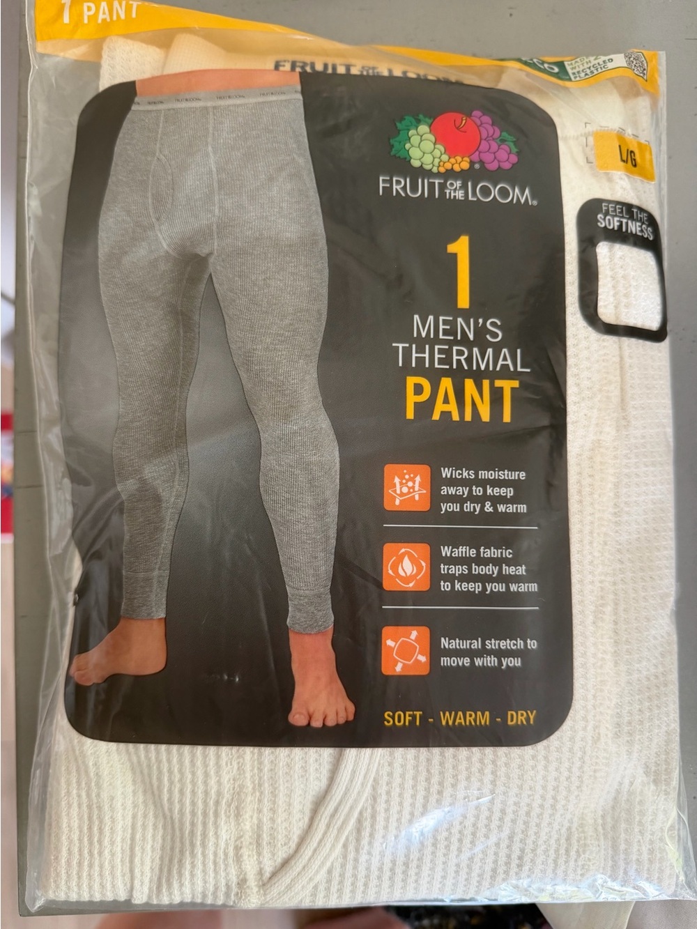 Fruit of the Loom Men's Thermal Pant Large- White